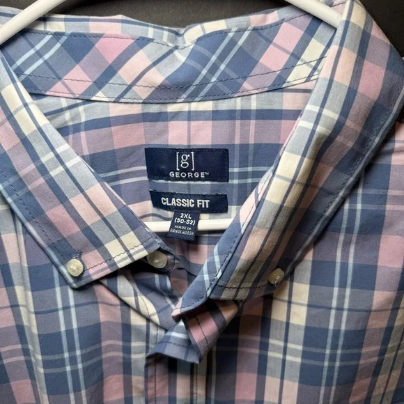 George Mens Shirt Size 2XL  Multicolor Blue Pink Plaid Classic Fit - Picture 3 of 15